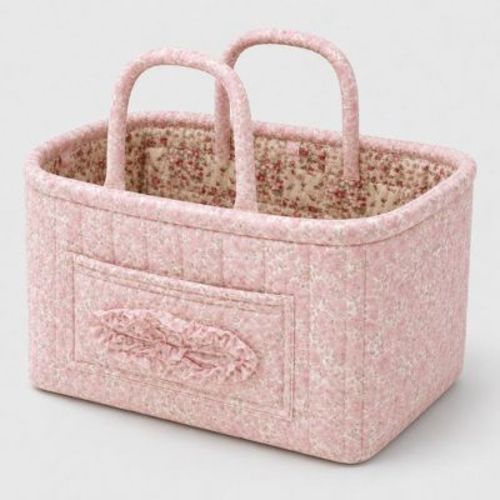 Alilang Quilted Floral Storage Caddy with Handles for Dorm Bathroom Vanity and Laundry Room - Pink