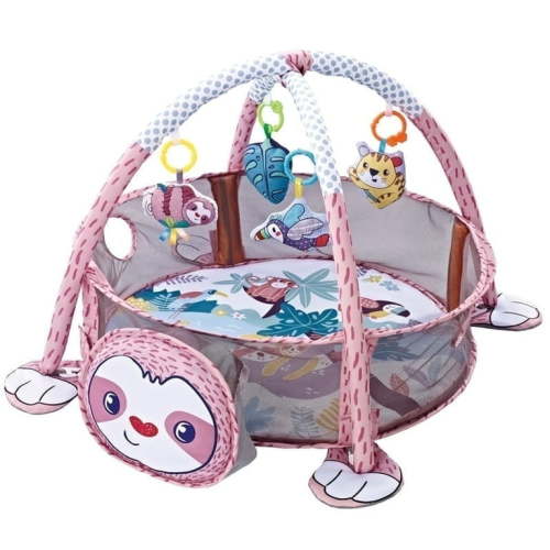 3-in-1 Baby Activity Gym, Infant Playmat Ball Pit with 4 Toys, Detachable Arch, Protective Mesh, Ocean Ball, Sloth Storage Bag, Baby Floor Mat for Newborn Toddlers