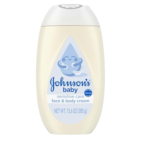 Johnson's Sensitive Care Baby Face & Body Cream with Vitamin B5, Daily Moisturizing Baby Cream to Calm, Nourish & Comfort Dry, Sensitive Skin, Lightly Scented, Hypoallergenic, 13.6 oz