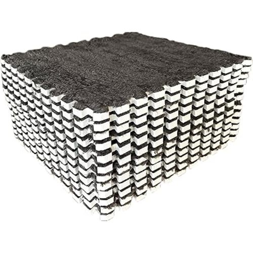 12pcs Tiled Puzzle Play Mats Interlocking Shaggy Soft EVA Foam Mats Protective Floor for Children Kids Room Home Parlor Bedroom(Gray)