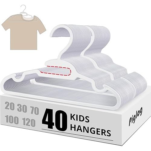 U-Shape Kids Hangers, Plastic Baby Clothes Hangers, 11.4inch Toddler Hangers with Protect Collar Non-Distorting from Stretching, 40 Pack Baby Hangers for Infants，Children Closets, White