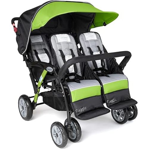 Gaggle by Foundations Compass Quad Stroller - 4 Seat Stroller Wagon for Daycare & Preschool | Foldable, Sun Canopy, 5-Point Harness, Large Storage - Lime