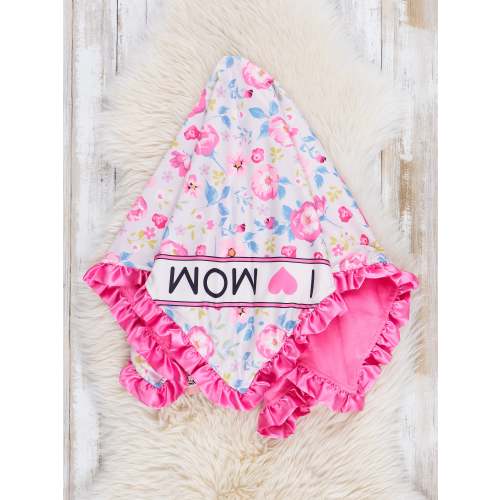 Sweet Pink Floral Mom Love Ruffle Minky Blanket