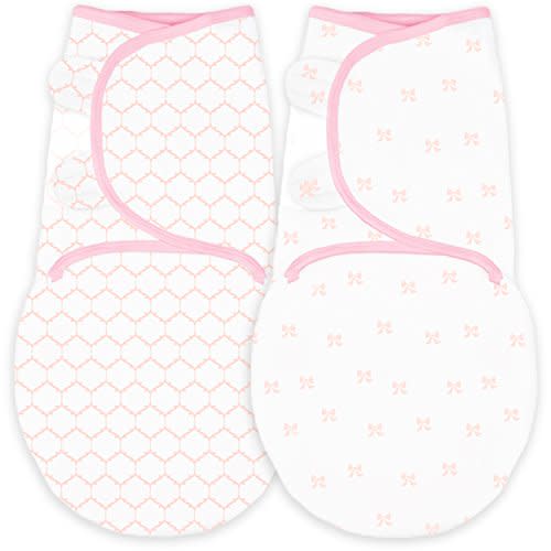 Amazing Baby Swaddle Blanket with Adjustable Wrap, Set of 2, Tiny Bows and Lattice, Pink, Small