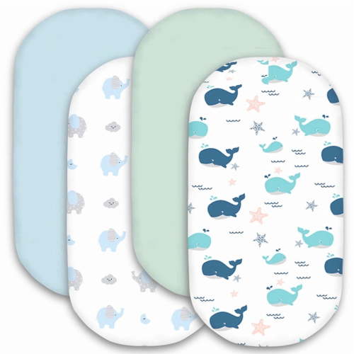 Plushii, Bassinet Sheets, 4 Pack, Fits Oval Rectangle and Hourglass