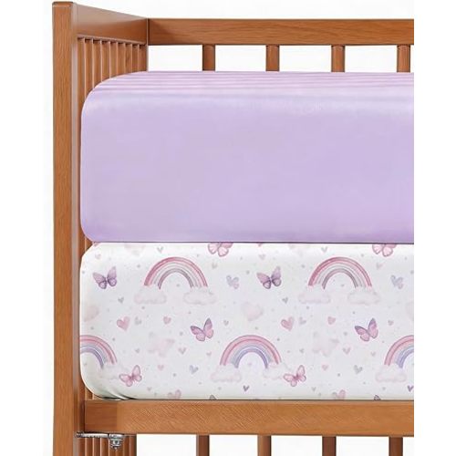 Baby Crib Sheets for Boys & Girls - Pack of 2 Fitted Microfiber Crib Sheets for Standard Crib & Toddler Mattress - Soft, Breathable & Wrinkle Free - Machine Washable, Oeko Tex - 52x28x8in - Flutter