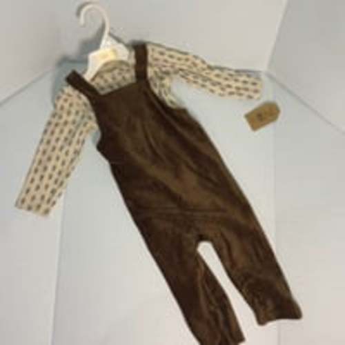 NWT Chick Pea Baby Boy Outfit 18M Brown Corduroy Overalls & Printed Top