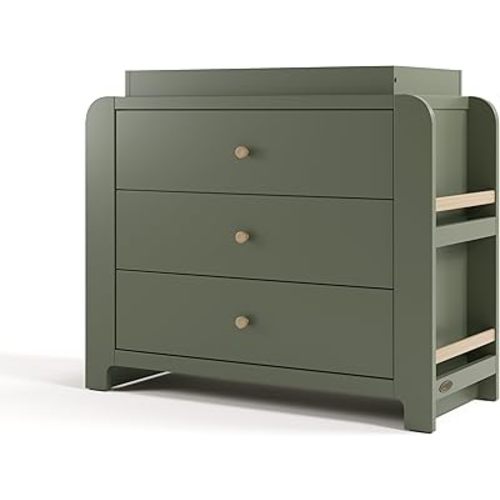 Graco Read-with-Me 3 Drawer Chest with Bookshelves and Removable Changing Topper (Olive with Driftwood) - GREENGUARD Gold Certified, Nursery & Kids' Bedroom Wood Chest with Spacious Storage