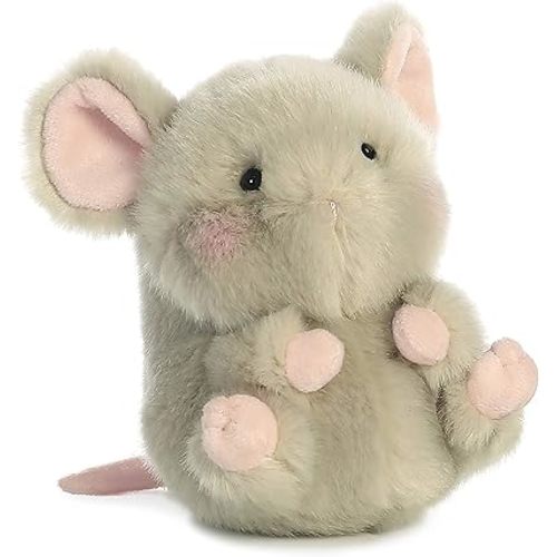 Aurora® Round Rolly Pet™ Frisk Mouse™ Stuffed Animal - Adorable Companions - On-The-Go Fun - Gray 5 Inches