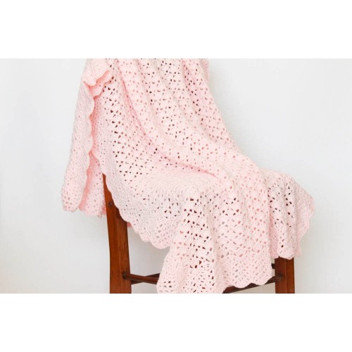 Crochet Handmade Baby Blanket Afghan Soft Pink 38"x54" Crib Bedding Baby Shower