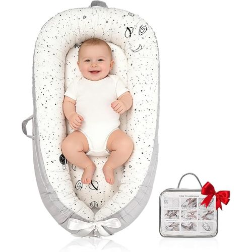 Meindoovm Baby Lounger | Organic Cotton Infant Lounger | Reversible, Adjustable & Portable Floor Lounger | Soft, Breathable, Washable Cover