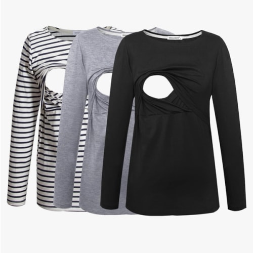 Smallshow Women's Maternity Nursing Tops Comfy Long Sleeve Breastfeeding T-Shirt