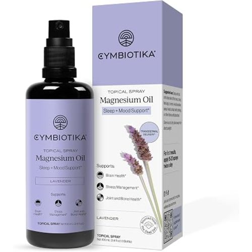 CYMBIOTIKA Topical Magnesium Oil Spray for Body, USA Made, Supplement for Leg Cramps, Muscle, Joint Health & Sleep Support, Includes Magnesium Chloride, Lavender Extract, Aloe Vera - Skin Applicator