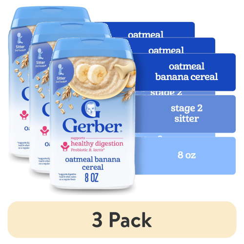 (3 pack) Gerber Stage 2 Baby Food, Oatmeal Banana Cereal, Baby Oatmeal Cereal 8 oz