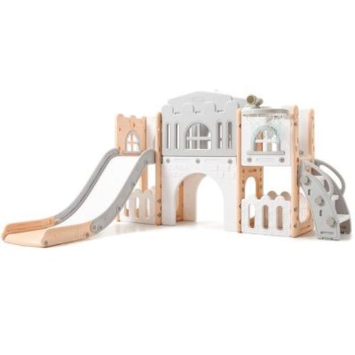 Toddler Playset, 8 in 1 Toddler Slide, Baby Playset for Indoor/Outdoor Playground with Climber, Crawling Tunnel, Basketball Hoop, Toy Storage