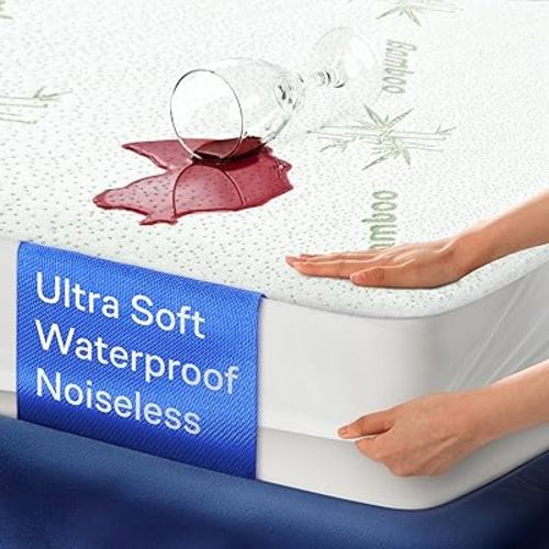 100% Waterproof King Mattress Protector - 360 Pad Protection Against Spills, Stains & Accidents for Parents & Pet Owners - Noiseless & Cooling Viscose Made from Bamboo (Green)