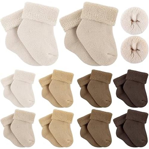 Twistover 10 Pairs Preemie Baby Terry Cotton Turn Cuff Socks for Newborn Girls Boys - Nicu