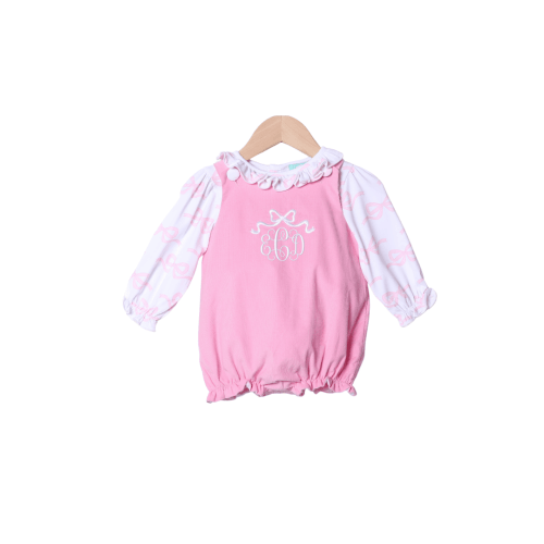 Embroidered Bow 2 Piece Pink Corduroy Bubble