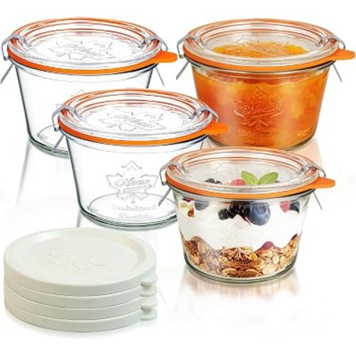 Canning Jars 12 oz 4 Pack, Sourdough Starter Jars with Glass & Plastic Lids