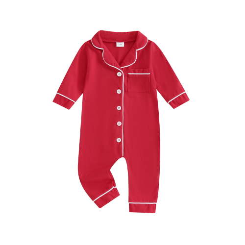 Infant Baby Girl Boy Pajamas Romper Button-Up One Piece Jumpsuit Long Sleeve Red Christmas Pjs Sleepwear Fall Nightwear