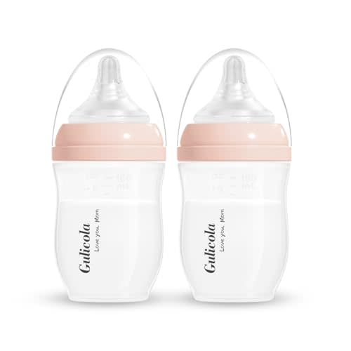 Gulicola Natural PP Baby Breastfeeding Bottles Newborn Set 2 Pack, Slow Flow Nipples, 0 Months +, 5 oz - Pink