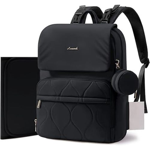 LOVEVOOK Diaper Bag Backpack, Baby Travel Bags for Boys & Girl, Toddler Waterproof Diaper Bag w/Changing Pad (All Black, 15.6''-Small)