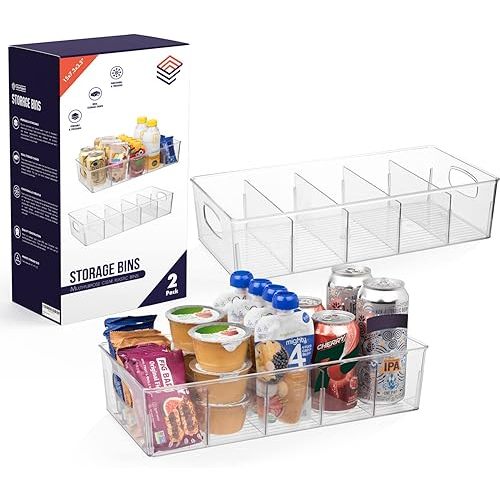 ClearSpace Plastic Pantry Organization and Storage Bins with Removable Dividers – Perfect Kitchen Organization or Kitchen Storage – Refrigerator Organizer Bins, Cabinet Organizers (2 Pack XL)