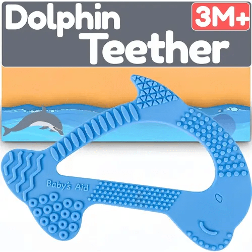 Silicone Baby Teether - Dolphin | 8 Teething Relief Textures, 100% Food-Grade, Easy to Hold & BPA Free Silicone Teethers for Babies, Baby Teething Toys, Soft Chew Toy for Babies Ages 3M+ - Baby’s Aid
