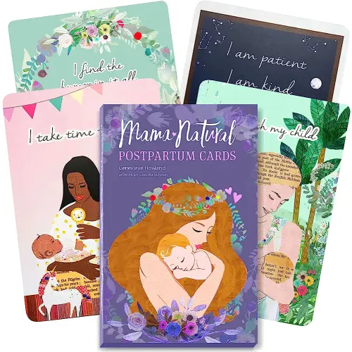 Mama Natural Postpartum Affirmation Cards for Women - 50 Uplifting and Vibrant Mama Natural Cards to Support New Moms After Birth | new mom affirmation cards & Pregnancy Postpartum Gifts for Mom