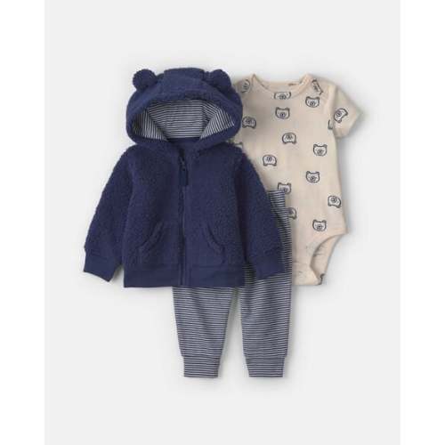 Baby Boy 3-Piece Bear Teddy Fleece Layering Set - Navy Blue/Cream | Carter's