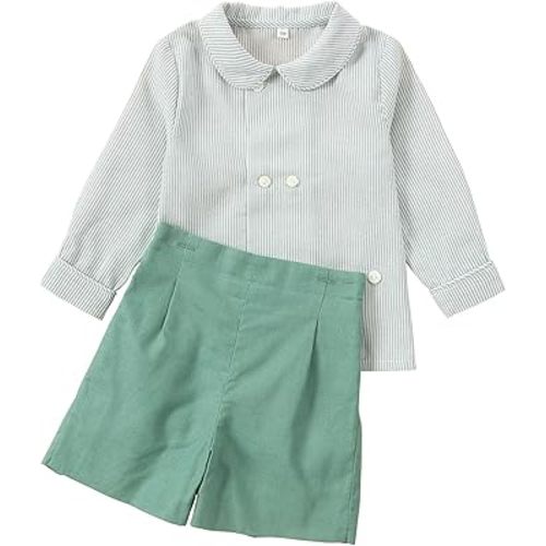 Twoflower Toddler baby boys' clothing sets boy outfit Spring Long sleeve Button Down Shirts with peter pan collar