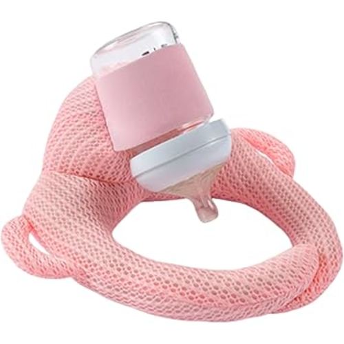 Bottle Holder Pillow, Adjustable Neck Support Pillow for Bottle Feeding & Breastfeeding, Sore Arm & Wrist Relief for Mom (Pink)
