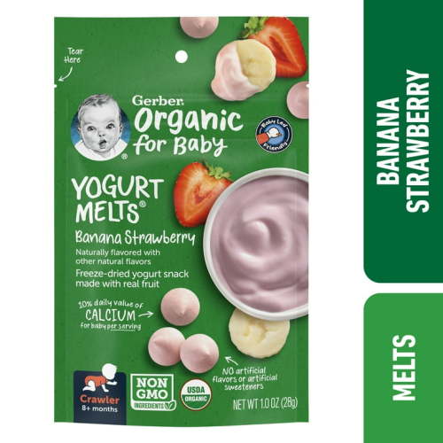 Gerber Stage 3 Organic Baby Food, Banana Strawberry Yogurt Melts, 1 oz Bag
