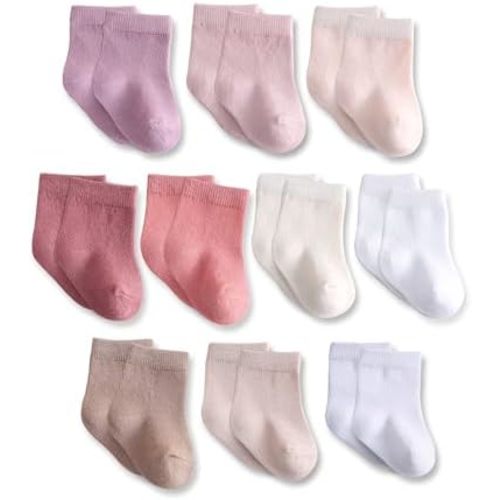 Baby Crew Socks, Cotton Rich Newborn Fit 0–3/3–6/6–12 Months, Black White Gray 10 Pack for Girls & Boys