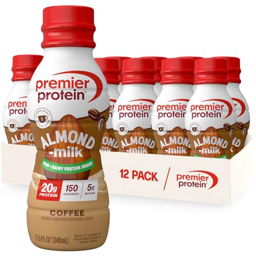 Premier Protein Almondmilk Plant Based Protein Shake, 20g Protein, 5g Sugar, 11.5 Fl oz, Coffee, 12 Count