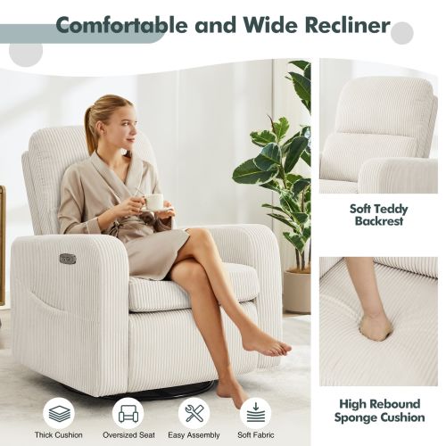 Swivel Power Recliner Chair Teddy Nursery Glider Rocking Recliner