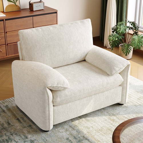 42" Modern Armchair, Oversized Accent Chair with Padded Arms, Chenille Fabric, Beige