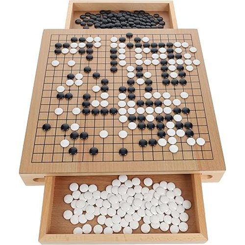 WE Games Go Game Set 12 Inch - Traditional Go Set with Pull-Out Storage Drawers, Portable Wood Veneer Goban, Strategy Board Games for Adults, Go Board Game