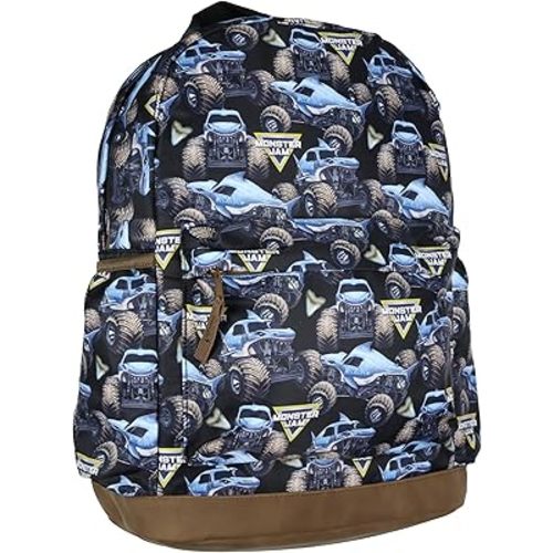 INTIMO Monster Jam Backpack Allover Megalodon Shark Monster Truck School Book Bag with Laptop Tech Sleeve 16"