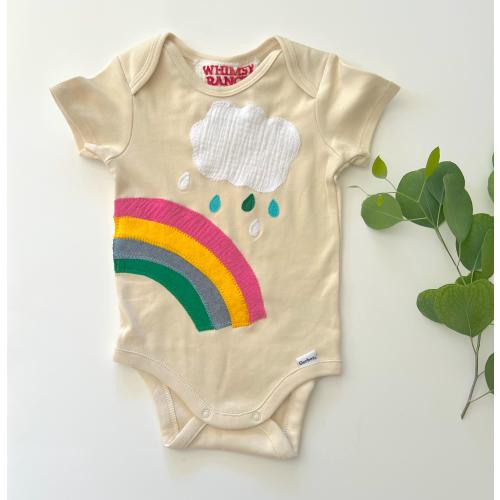 Rainbow and Cloud Onesie®-Cotton Natural Color-Recycled Fabric Applique-Gender Neutral-Eco Friendly-Rainbow Baby Gift
