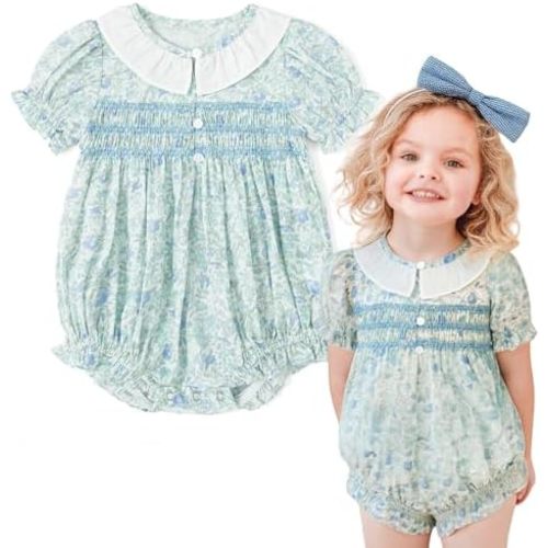 Curipeer Infant Baby Girls Summer Floral Romper Baby Bubble Sleeve Ruffle Romper Outfit 3M-2T