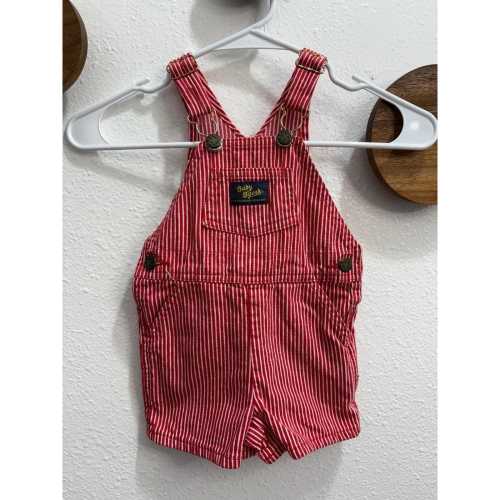 Vintage Osh Kosh Baby B'Gosh Red Railroad Stripe Vestbak Shortalls Size 12M