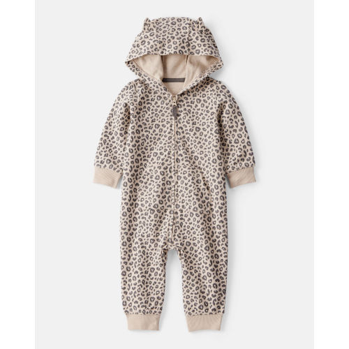 Baby Girl Cat Leopard Print Cotton Long-Sleeve Hooded Jumpsuit - Brown - Carter's | Carter's