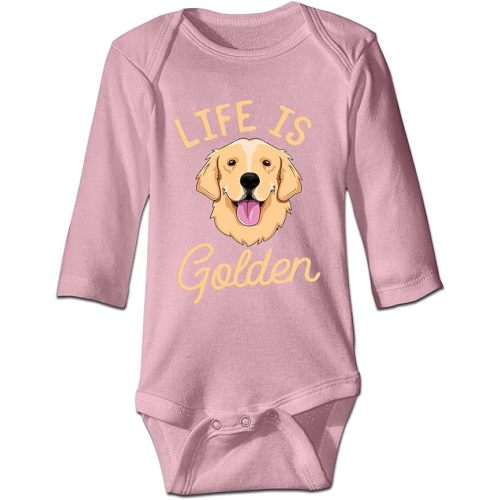 DOQOSESHY Life is Golden(Golden Retriever) Infant Cotton Bodysuit Romper Baby Jumpsuit, 3 Months, Long Sleeve-white
