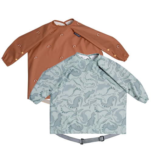 Bibado Coverall Weaning Bib 2 pack - Chasing Rainbows & Dino Roar