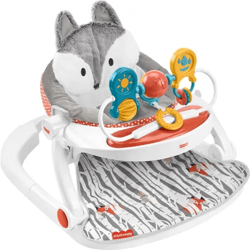 Fisher-Price Portable Baby Chair Premium Sit-Me-Up Floor Seat with Snack Tray, Toy Bar & Plush Washable Seat Pad, Peek-a-Boo Fox