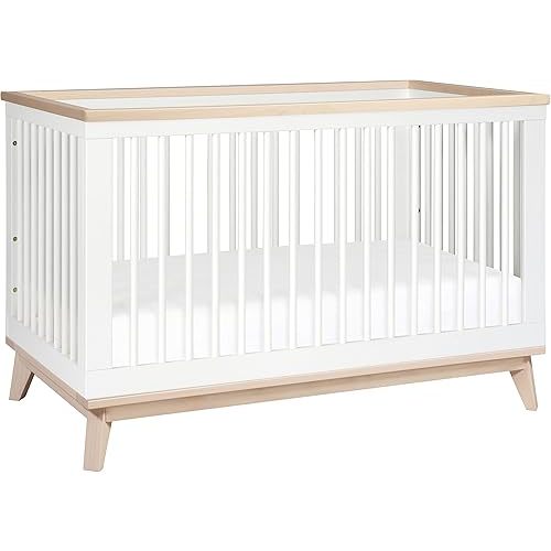 Babyletto Scoot 3-in-1 Convertible Crib with Toddler Bed Conversion Kit in White and Washed Natural, Greenguard Gold Certified