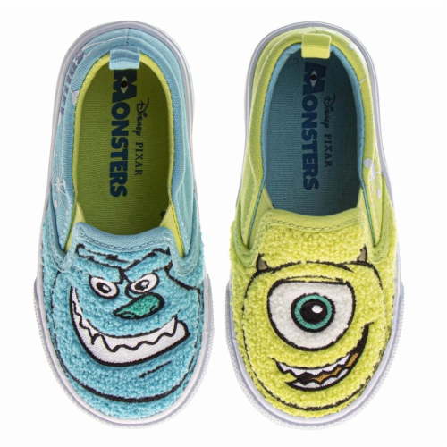 Disney Pixar Monsters Inc. Boys Mismatched Slip On Canvas Sneakers(Toddler Little Kid), Blue Green, Size: 5