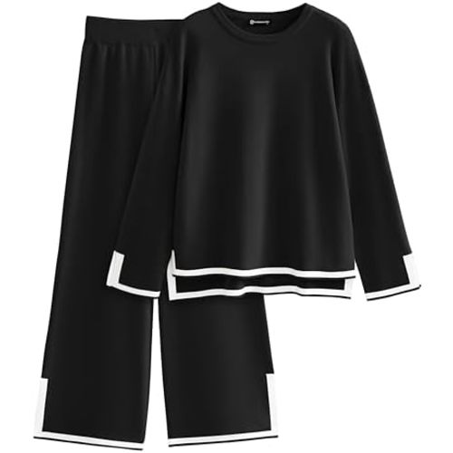 PRETTYGARDEN Women's 2 Piece Fall Knit Sweater Set Long Sleeve Tops Wide Leg Pants Sweatsuit Tracksuit Outfit Winter Clothing