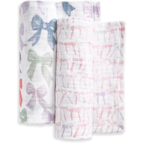aden + anais 100% Organic Cotton Muslin Swaddles, Breathable Baby Blanket, Ideal for Boys, Girls, Newborns, Babies & Infants, Receiving Blanket, Soft and Lightweight Wrap, 2 Pack, Bow Atelier